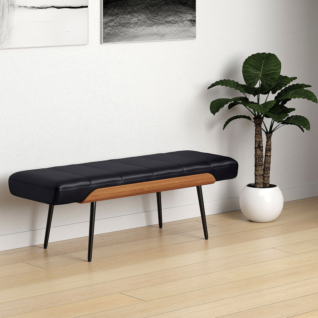 Firo Fabric Upholstered Accent Bench - Black/ Walnut
