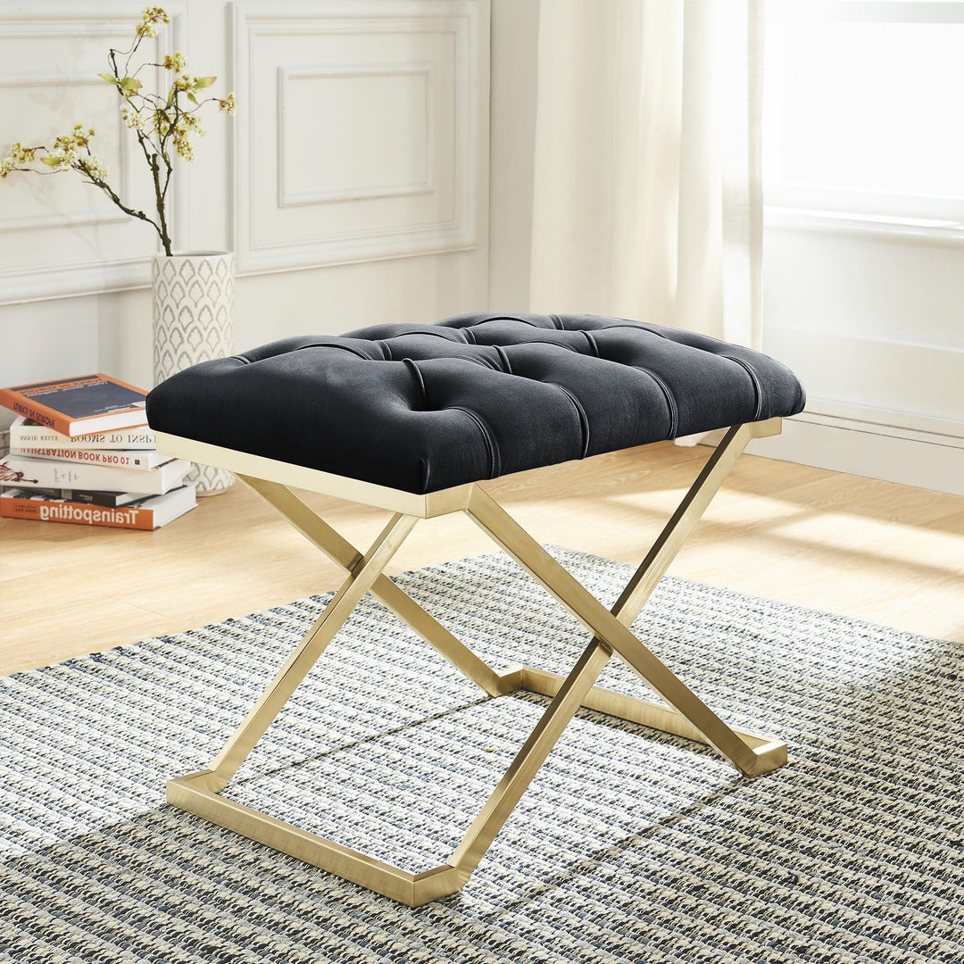 Laurel Metallic Accent Bench in Fabric Upholstery - Black/ Gold