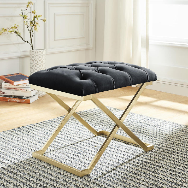 Laurel Metallic Accent Bench in Fabric Upholstery - Black/ Gold