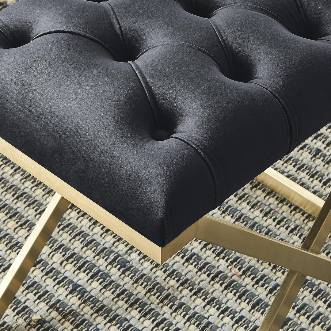 Laurel Metallic Accent Bench in Fabric Upholstery - Black/ Gold