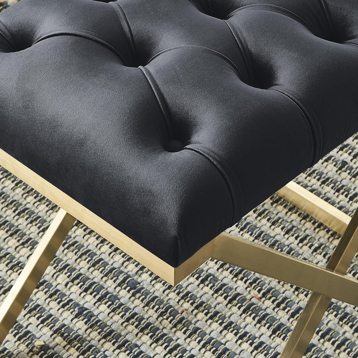 Laurel Metallic Accent Bench in Fabric Upholstery - Black/ Gold