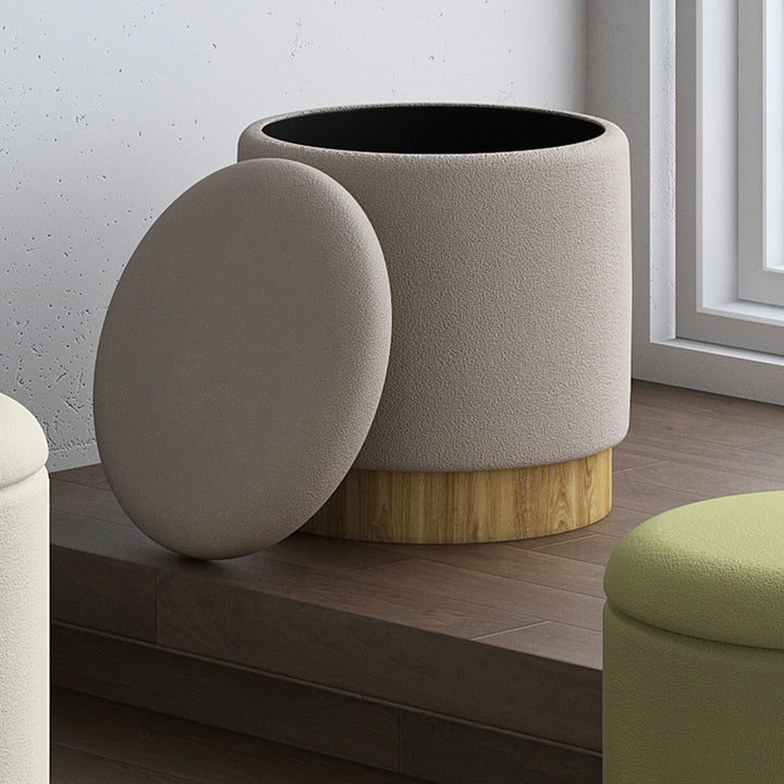 Elan Fabric Upholstered Accent Ottoman With Storage Compartment - Warm Grey