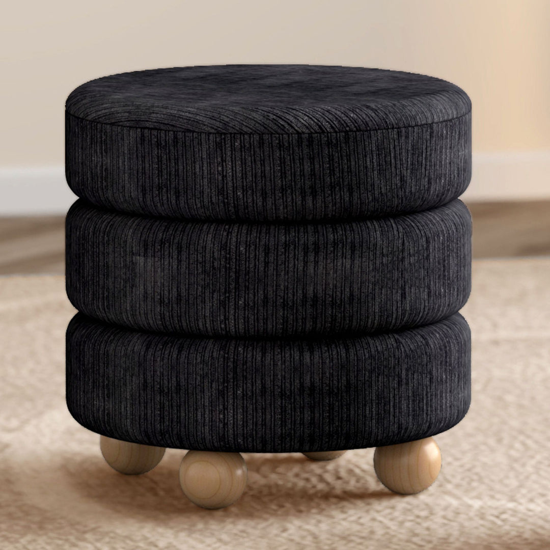 Vila Fabric Upholstered Accent Ottoman - Black