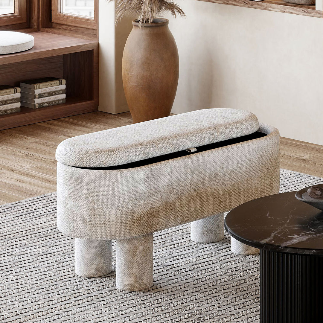 Jimmy Fabric Upholstered Storage Ottoman Bench - Beige