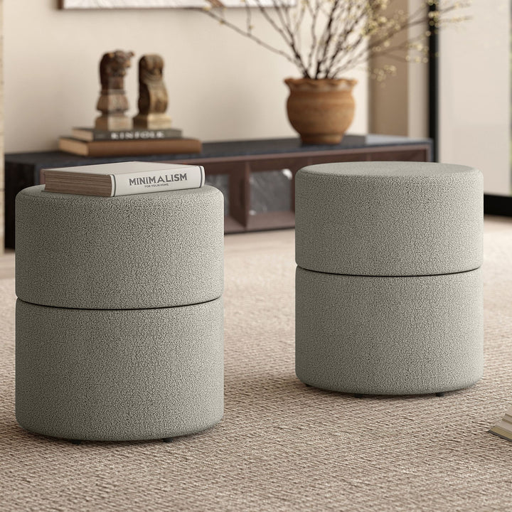 Liro Accent Swivel Ottoman in Fabric Upholstery - Warm Grey