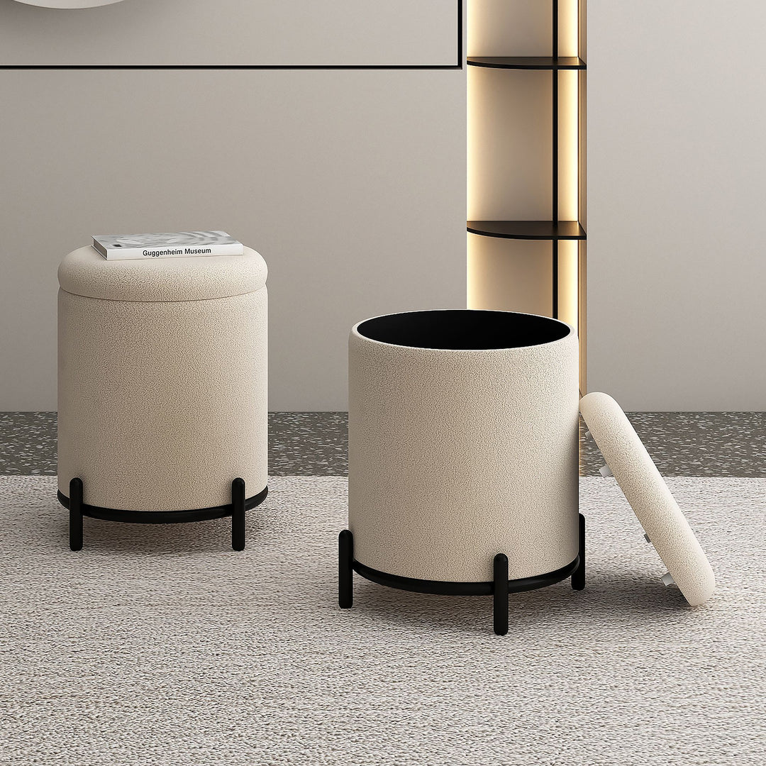 Nira Fabric Upholstered Accent Ottoman With Storage Option - Cream