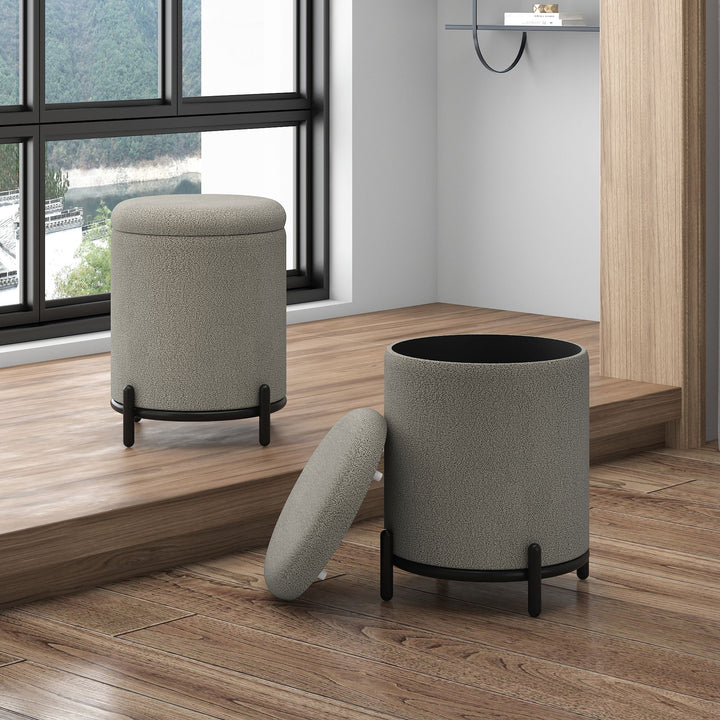 Nira Fabric Upholstered Accent Ottoman With Storage Option - Warm Grey