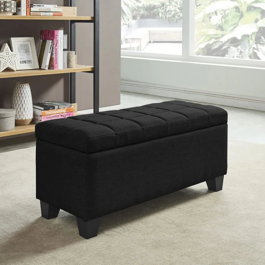 Oscar Rectangular Storage Ottoman Bench In Black Finish