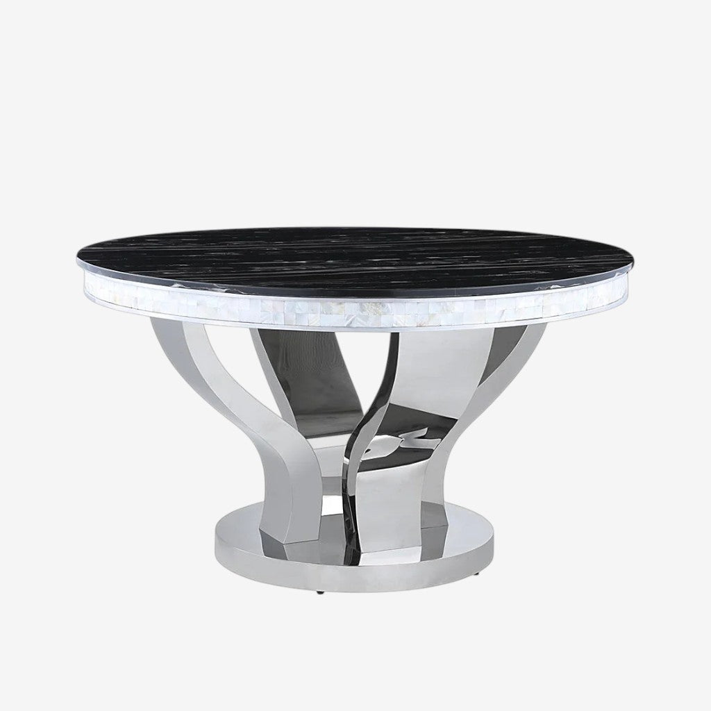 Anchorage Metallic Dining Table In Chrome Finish | Available In Marble & Tempered Glass Top