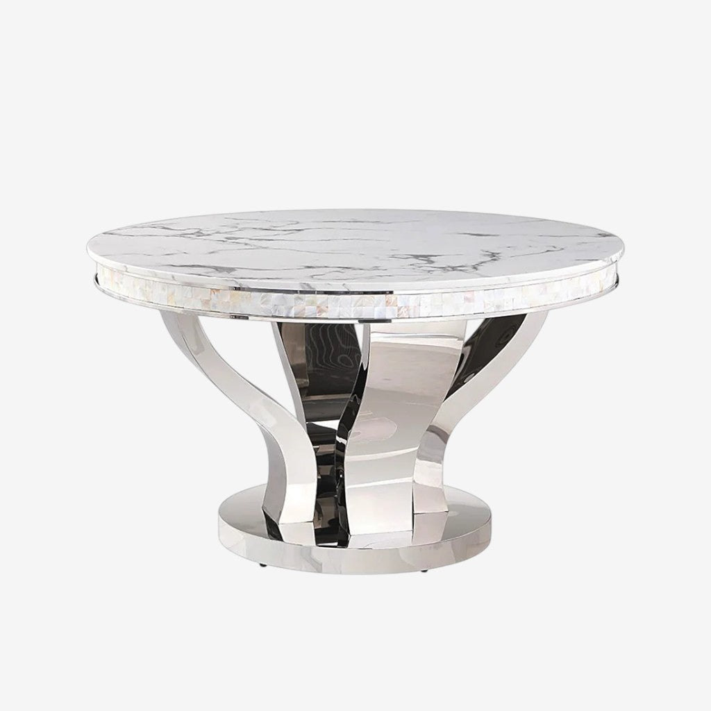 Anchorage Metallic Dining Table In Chrome Finish | Available In Marble & Tempered Glass Top
