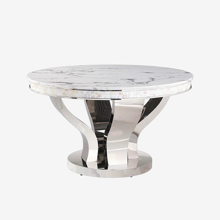 Anchorage Metallic Dining Table In Chrome Finish | Available In Marble & Tempered Glass Top
