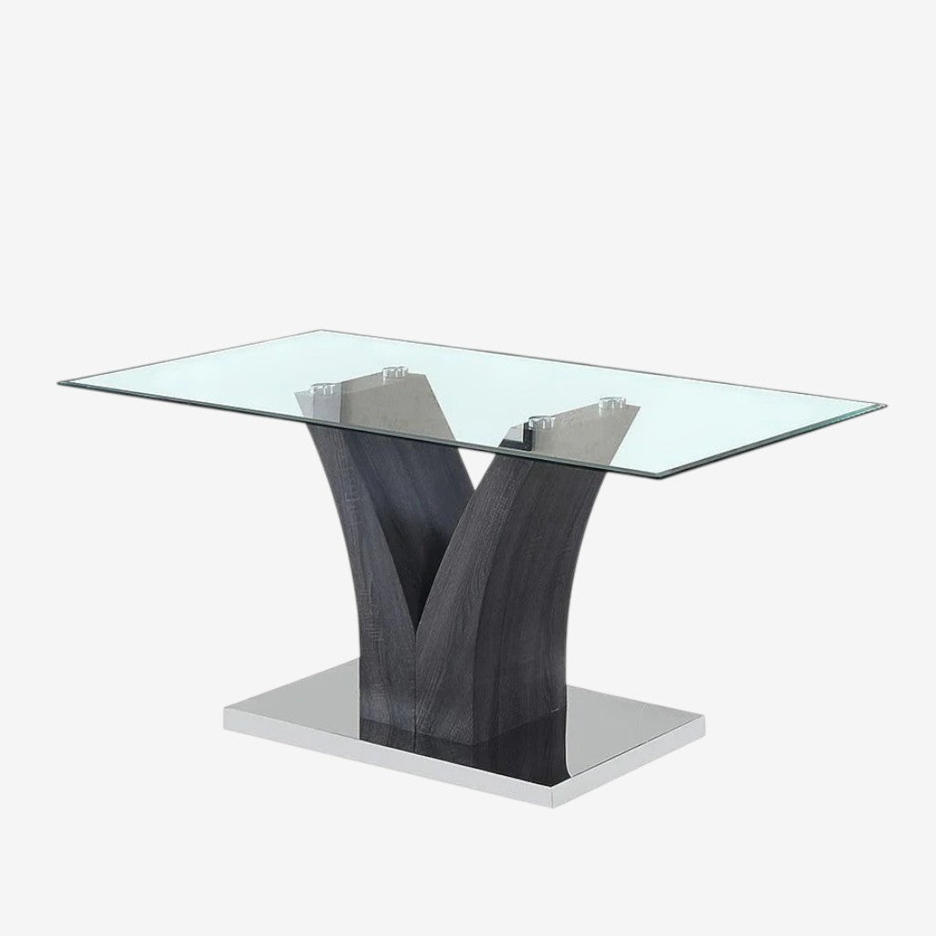 Kelly Stylish Dining Table With Clear Tempered Glass Top - Grey