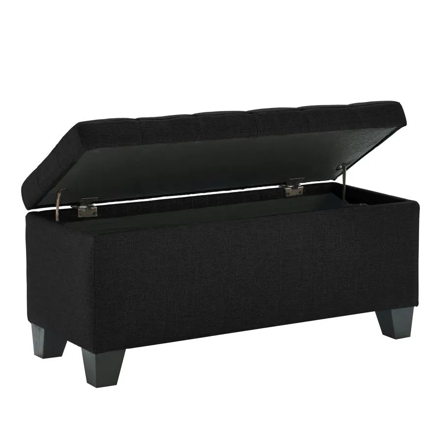 Oscar Rectangular Storage Ottoman Bench In Black Finish