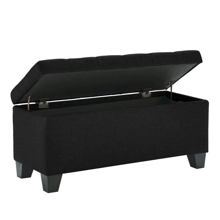 Oscar Rectangular Storage Ottoman Bench In Black Finish