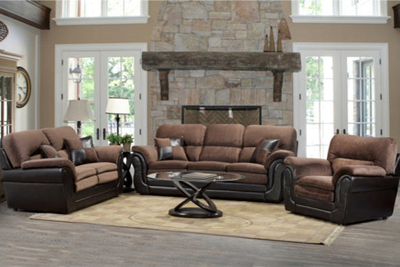 Oaklyn 3-Piece Fabric Upholstered Sofa Set In Brown/ Chocolate Finish