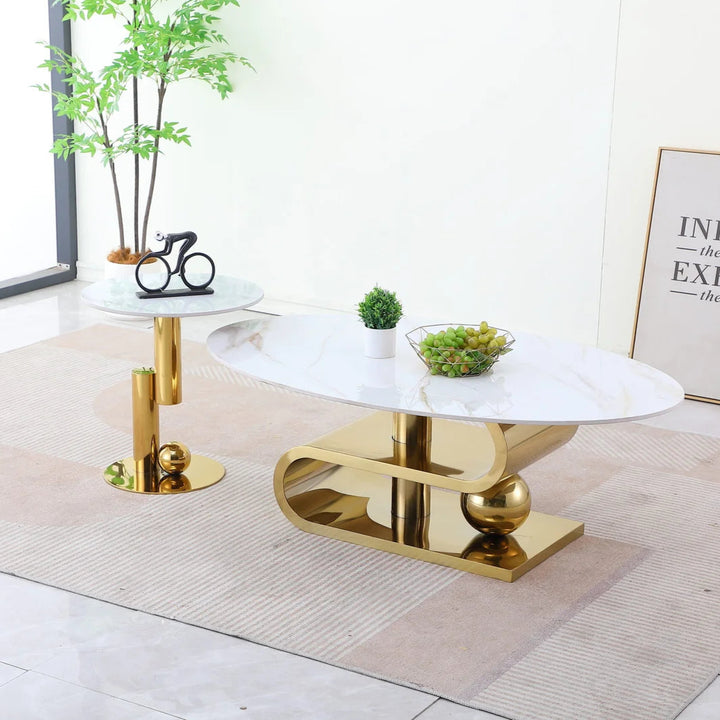 Daphne Metallic Coffee Table Set In Polished Gold/ White