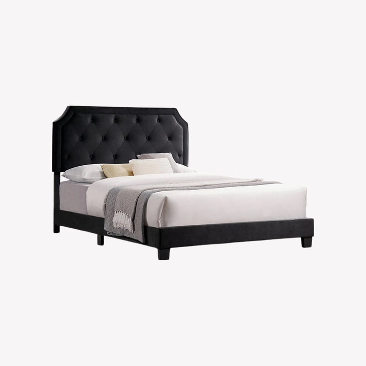 Maisie Velvet Upholstered Platform Bed Frame - Midnight Black