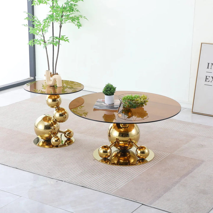 Adeline Metallic Coffee Table Set In Polished Gold Finish