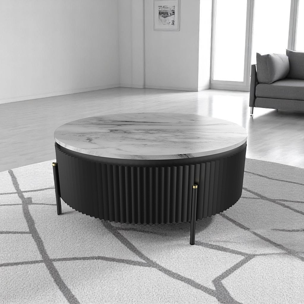 Faith Round Coffee Table With Stainless Steel Legs - Black