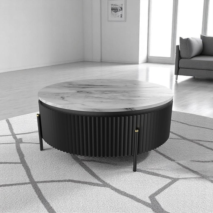 Faith Round Coffee Table With Stainless Steel Legs - Black