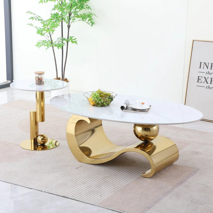 Jocelyn Metallic Coffee Table Set In Polished Gold/ White Finish