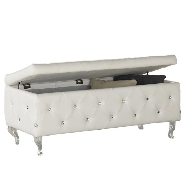 Stella Rectangular Storage Ottoman Bench In Exquisite White Finish
