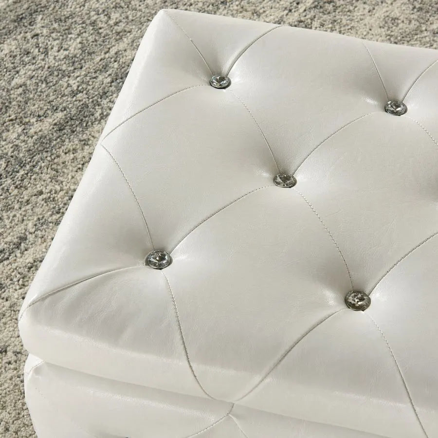 Stella Rectangular Storage Ottoman Bench In Exquisite White Finish