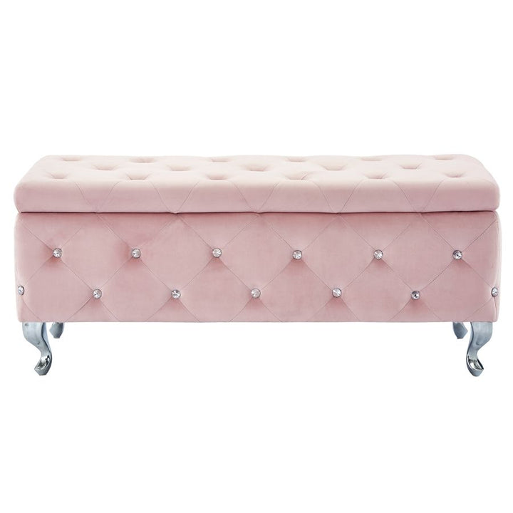 Stella Rectangular Storage Ottoman Bench In Appealing Blush Pink Finish