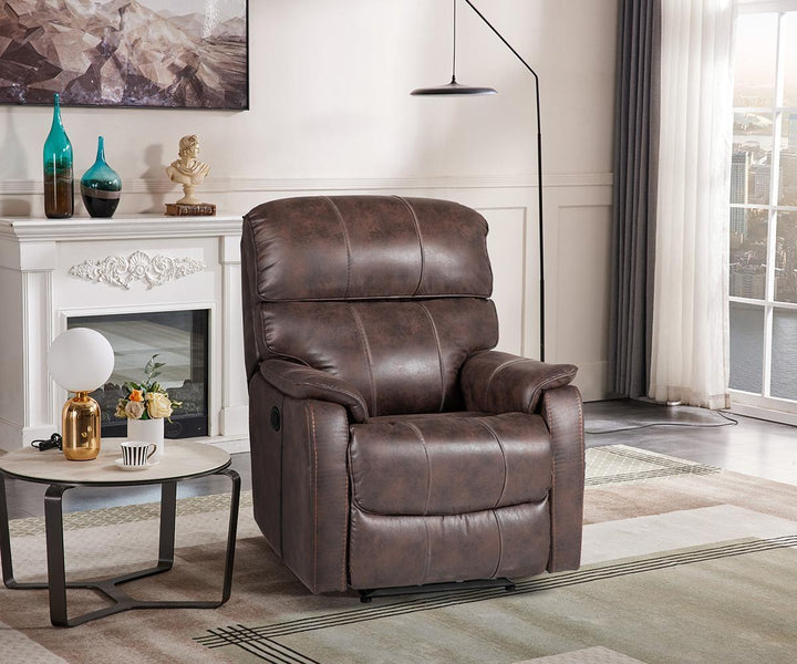 Vellum Power Recliner Chair in Leathaire Upholstery - Brown | Sleek & Relaxing With Gliding Motion