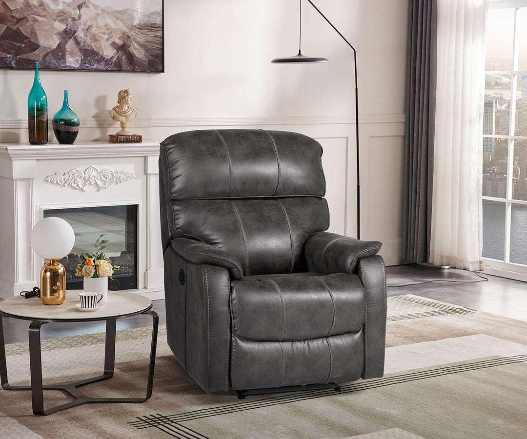 Vellum Power Recliner Chair in Leathaire Upholstery - Granite | Sleek & Relaxing With Gliding Motion