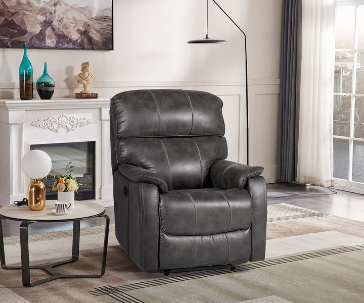 Vellum Power Recliner Chair in Leathaire Upholstery - Granite | Sleek & Relaxing With Gliding Motion