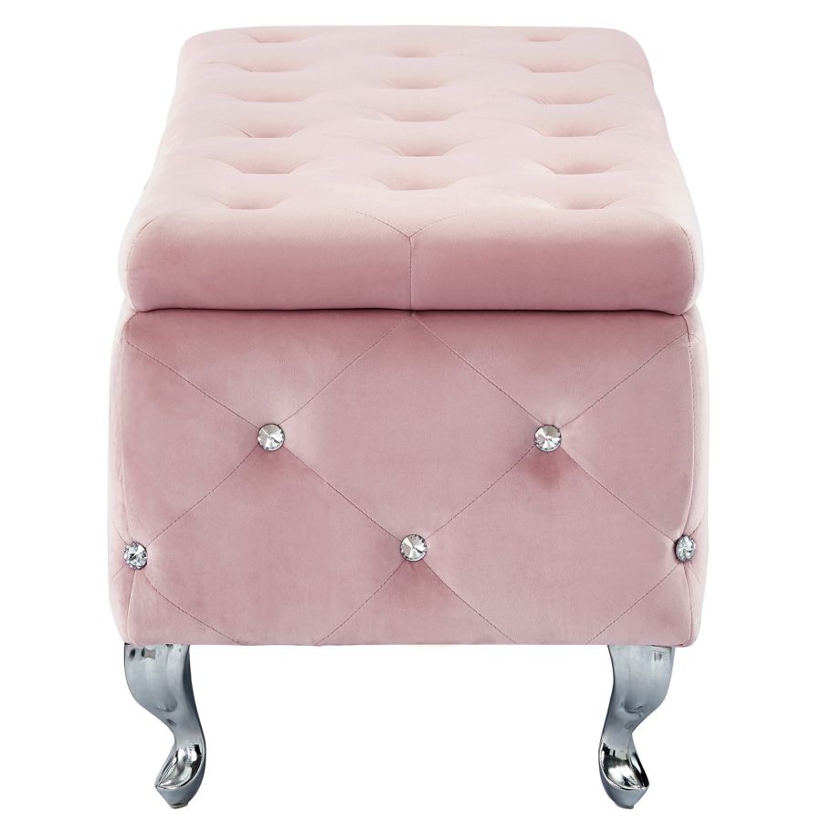 Stella Rectangular Storage Ottoman Bench In Appealing Blush Pink Finish