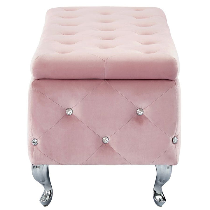 Stella Rectangular Storage Ottoman Bench In Appealing Blush Pink Finish