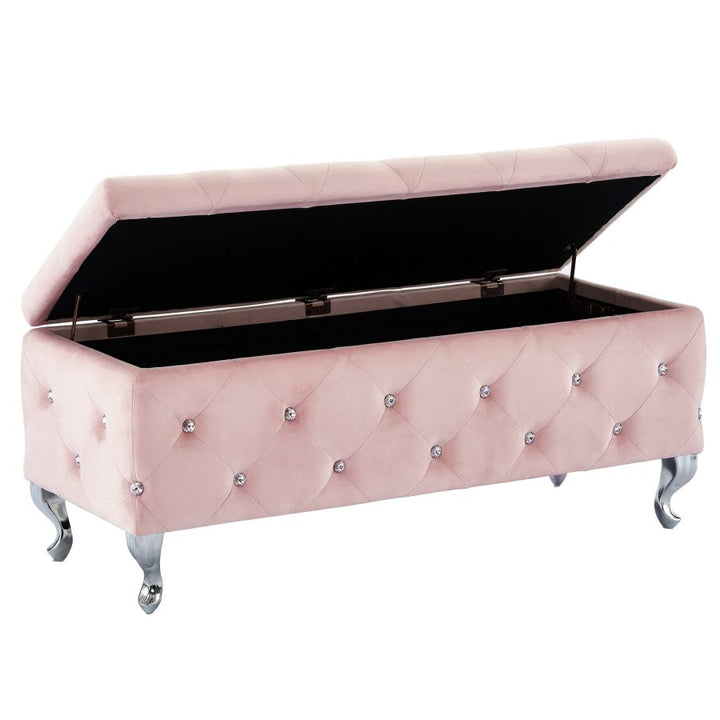 Stella Rectangular Storage Ottoman Bench In Appealing Blush Pink Finish