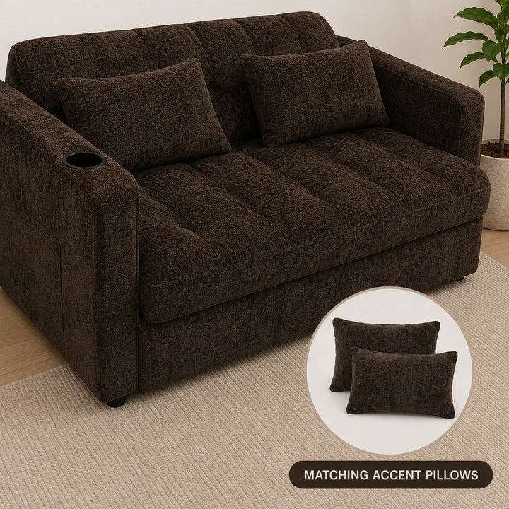 Aspire Fabric Upholstered Sofa Bed With USB Charging Ports - Brown