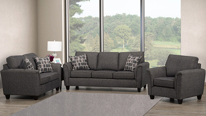 Langley 3-Piece Sofa Set In Fabric Upholstery - Charcoal