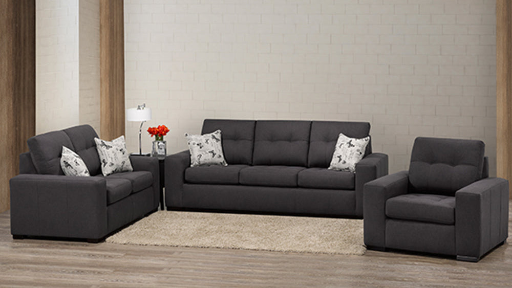 Belle 3-Piece Sofa Set In Fabric Upholstery - Anthracite
