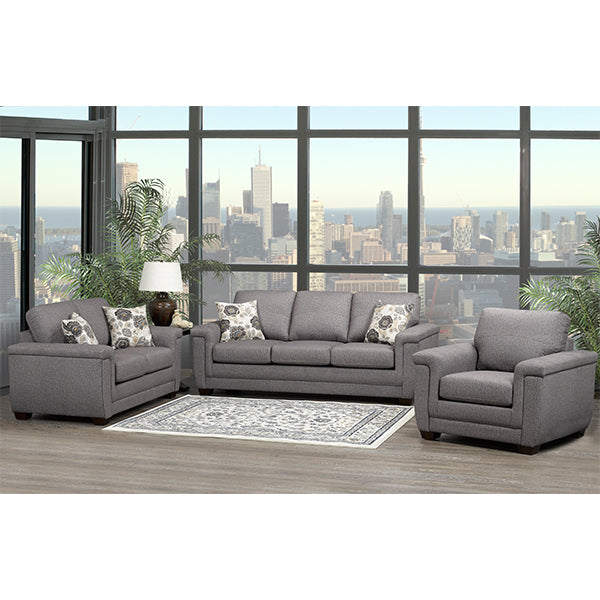 Seville 3-Piece Sofa Set In Fabric Upholstery - Trapeze Grey - Room Setting