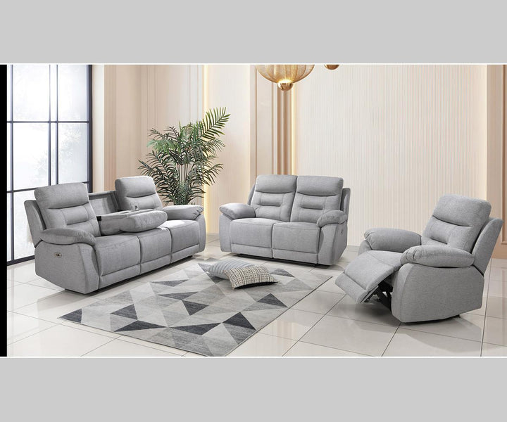 Vital 3-Piece Grey Power Recliner Set In Fabric Upholstery