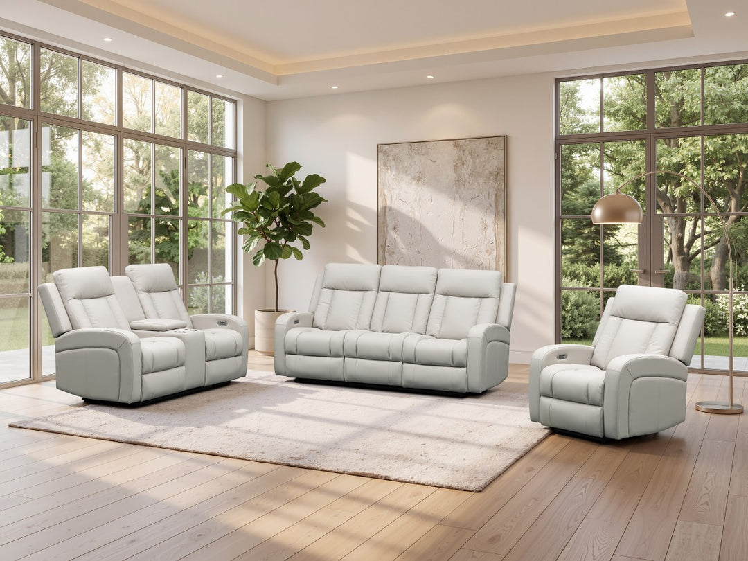 Sudex 3-Piece Beige Power Recliner Set in Top Grain Leather
