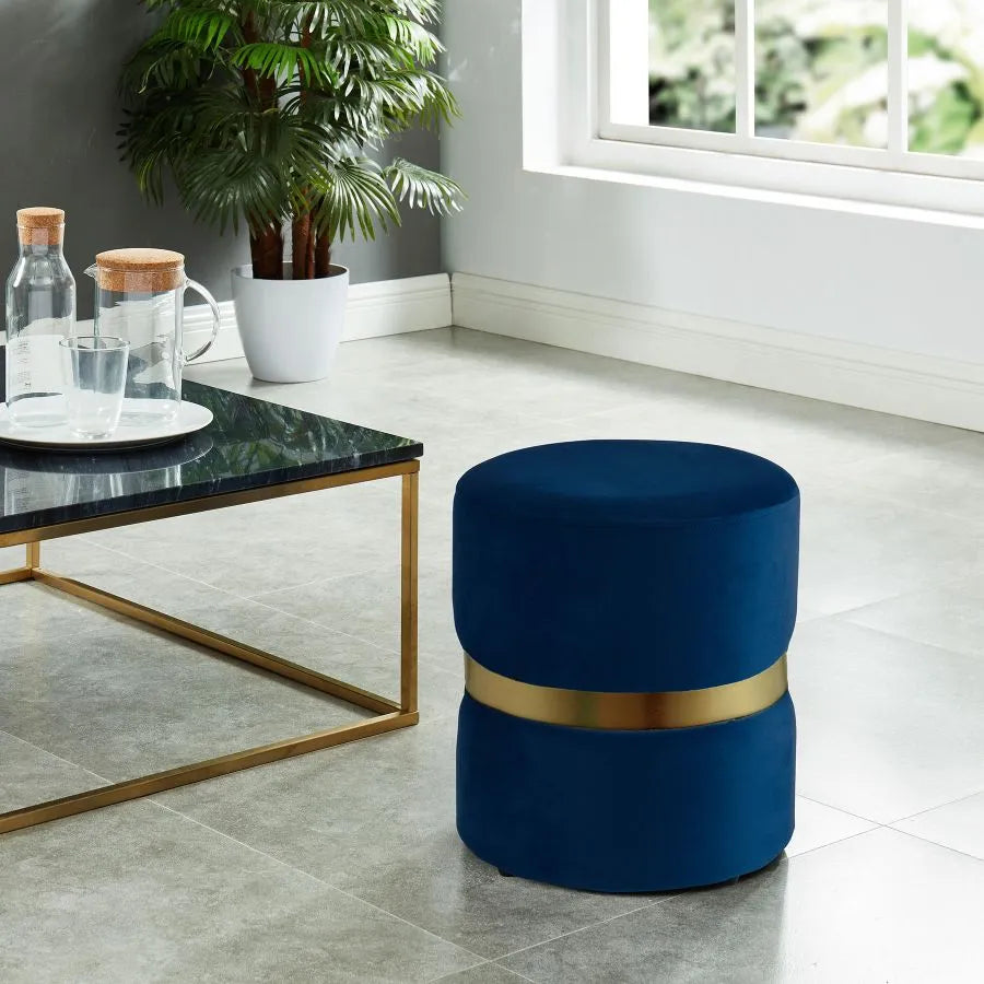 Violet Round Ottoman in Blue and Aged Gold