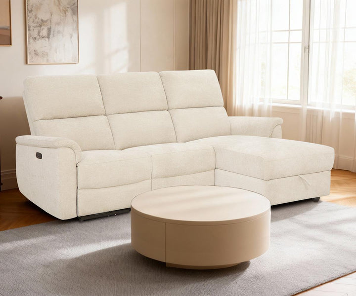 Loid Fabric Upholstered Beige Recliner Sectional With Chaise