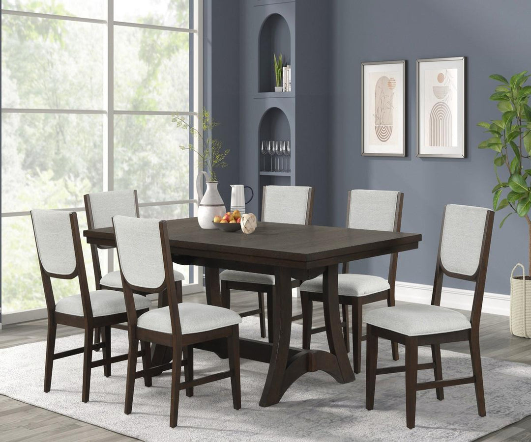 Ville 7-Piece Brown Dining Table Set With Fabric Upholstered Chairs