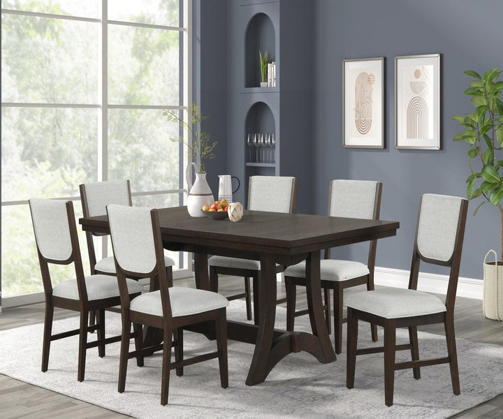 Ville 7-Piece Brown Dining Table Set With Fabric Upholstered Chairs