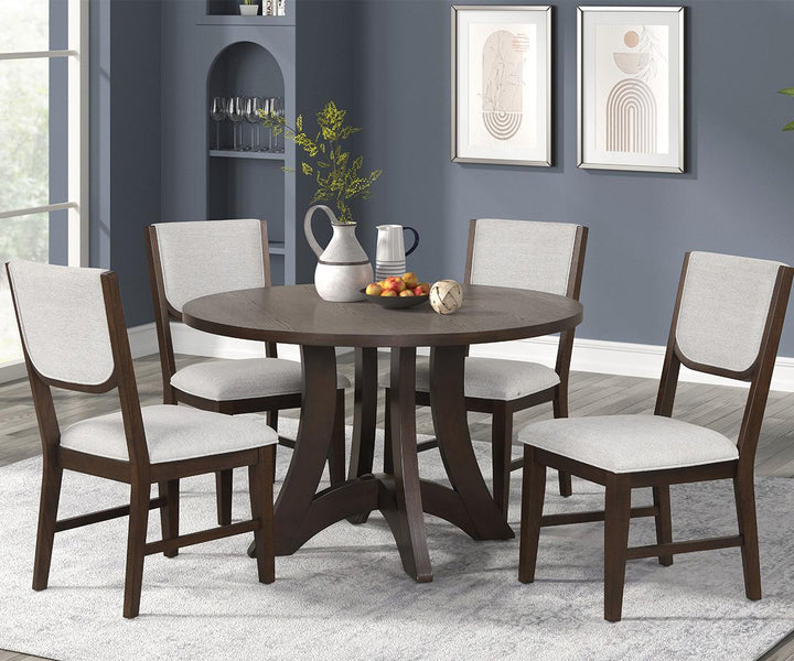 Ville 5-Piece Brown Dining Table Set With Fabric Upholstered Chairs
