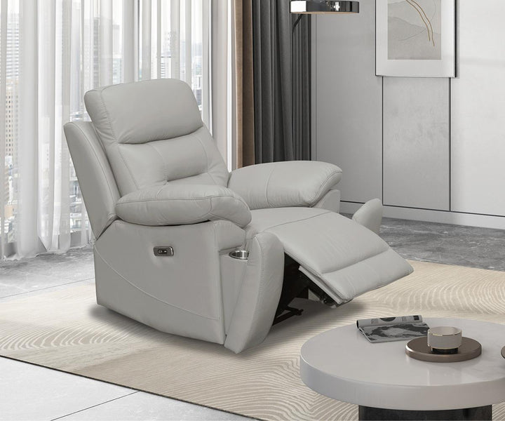 Cox 3-Piece Light Grey Power Recliner Set In Top Grain Leather