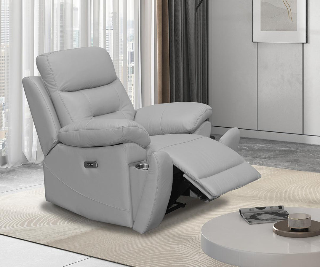 Cox 3-Piece Silver Power Recliner Set In Top Grain Leather