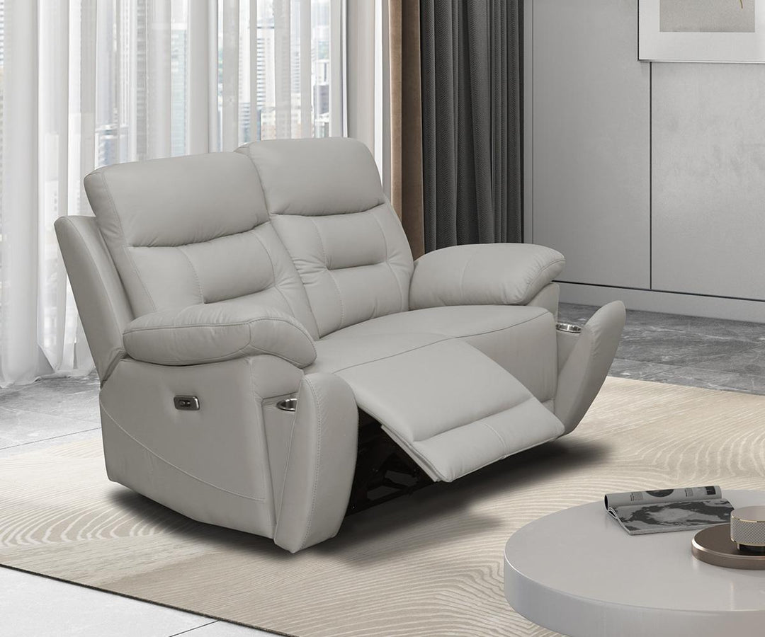 Cox 3-Piece Light Grey Power Recliner Set In Top Grain Leather