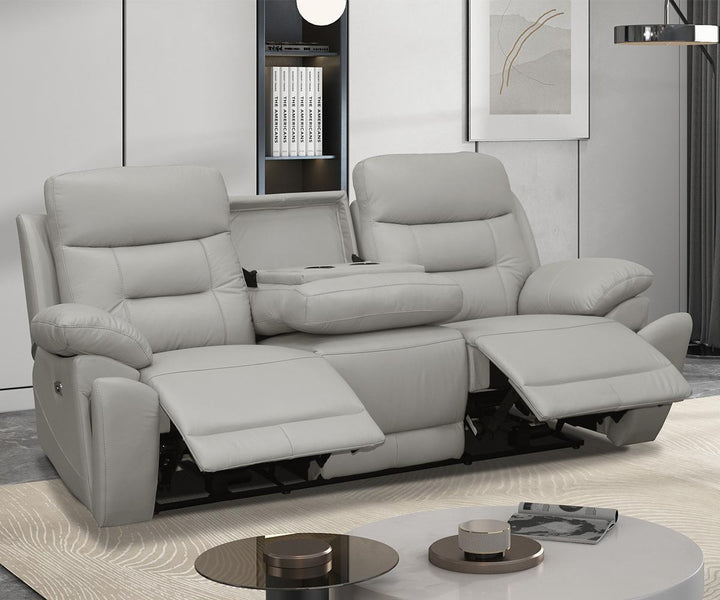 Cox 3-Piece Light Grey Power Recliner Set In Top Grain Leather