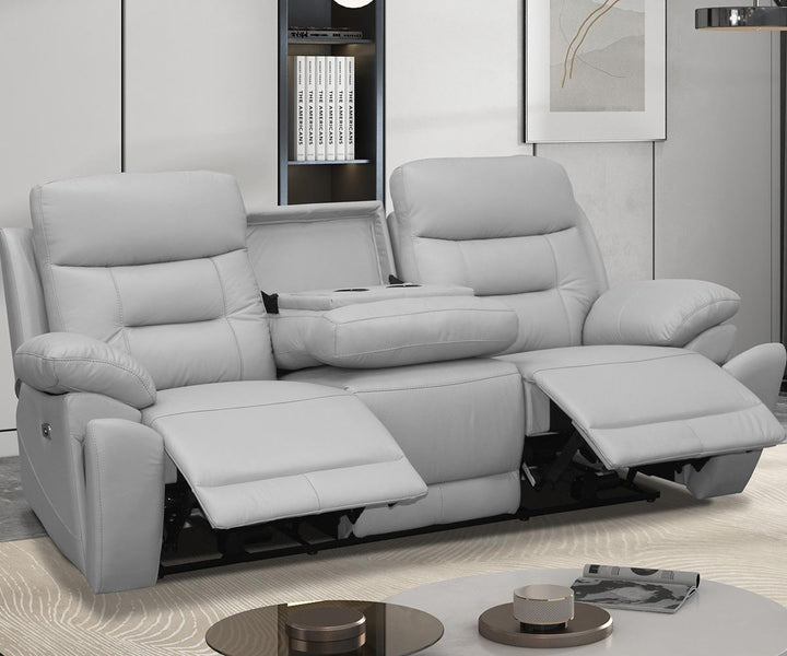 Cox 3-Piece Silver Power Recliner Set In Top Grain Leather